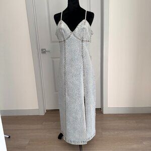 NWOT Habitual Tank Denim Midi Dress Sz M Light Wash Front Slit Western Cowgirl